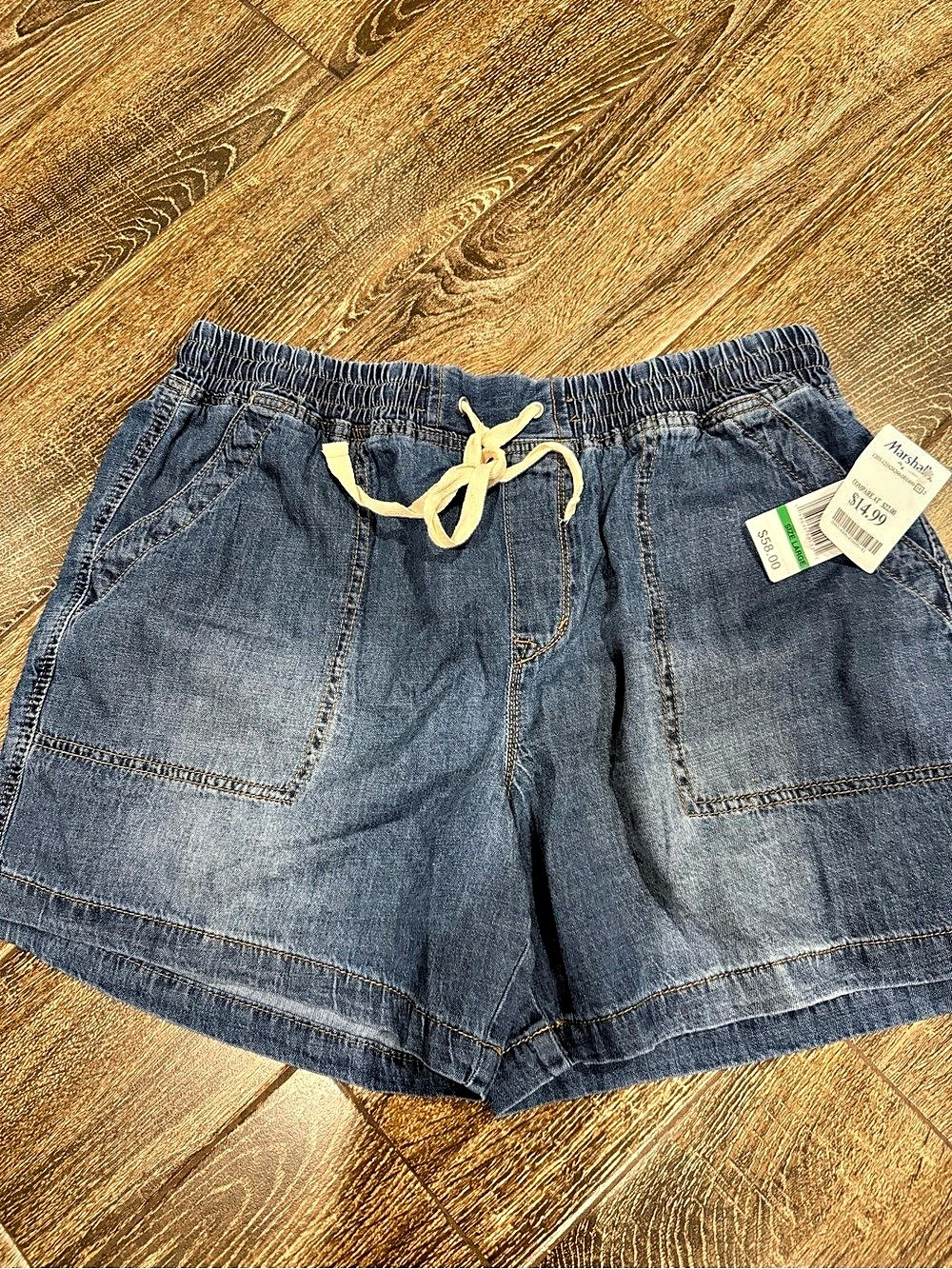 Curve Appeal Women's Denim Drawstring Jean Shorts in Blue Size Large NWT